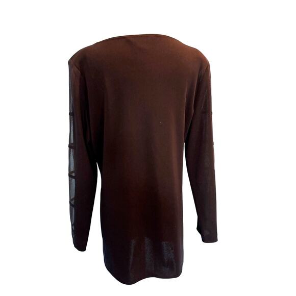 EUC Exclusively Misook Pullover Knit Top Sheer Long Sleeves Light Shoulder Pad M - Picture 3 of 5